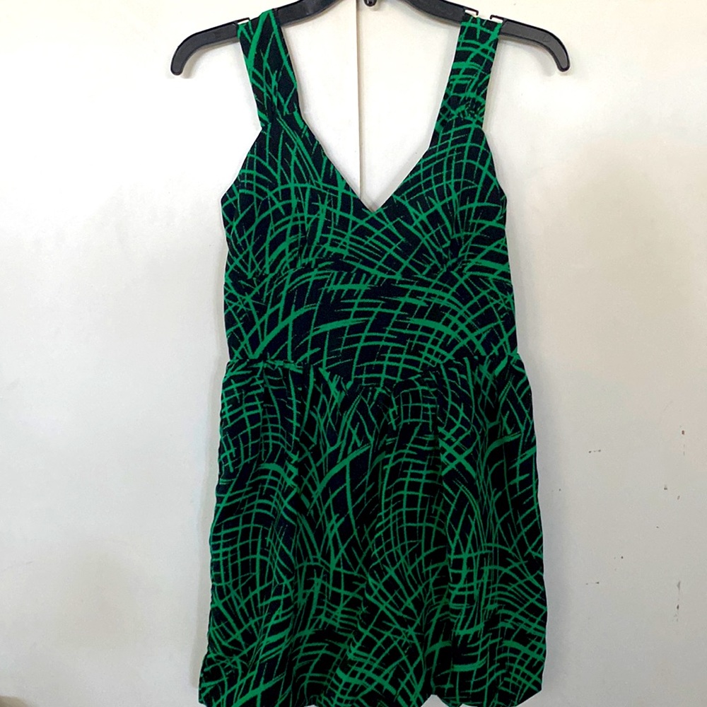 Mini dress with green and black print